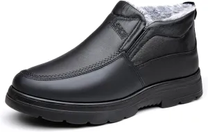 JiuQing Men's Winter Ankle Boots Slip-On Snow Boots Fur Lined Warm Outdoor Walking Cotton Slippers