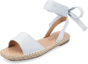 Journee Womens Espadrille Lace Up Open Square Toe Breathable Flats Emelie Tie Wrap Ankle Strap Sandal Blue, 10 Wide