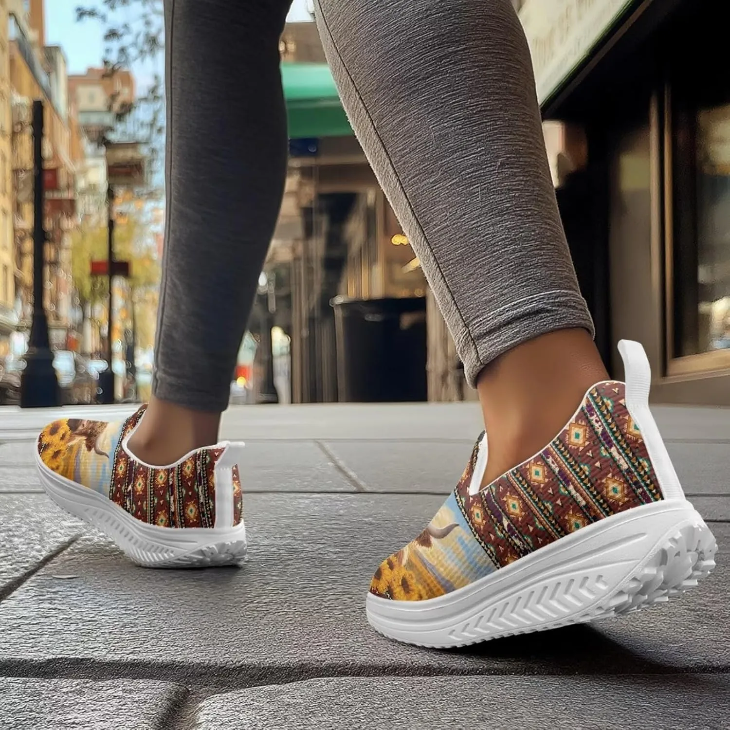 JoyLamoria Animal Print Womens Shoes Work Casual Fashion Tennis Soft Workout Cushion Comfort Knit Upper Running Orthopedic