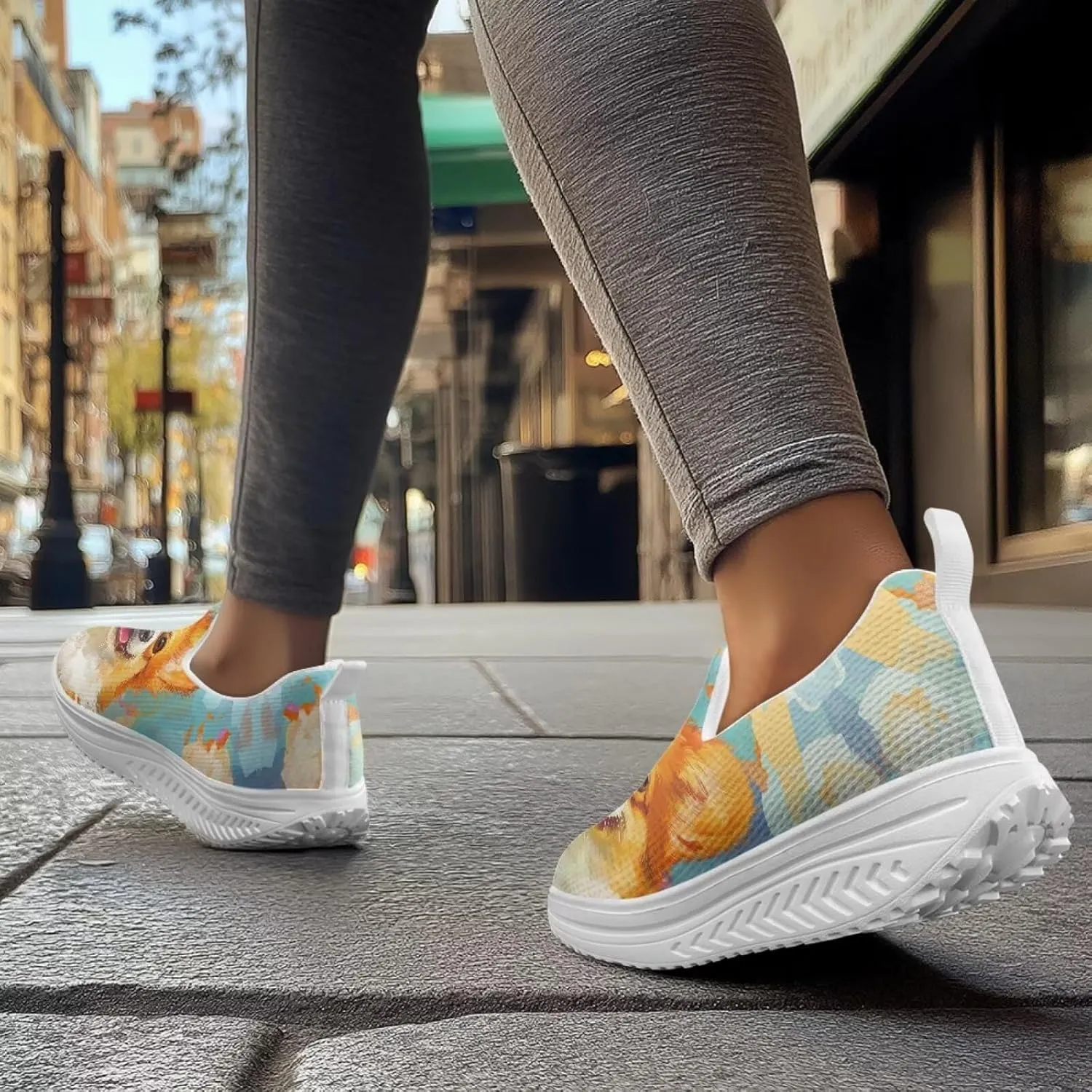 JoyLamoria Animal Print Womens Shoes Work Casual Fashion Tennis Soft Workout Cushion Comfort Knit Upper Running Orthopedic