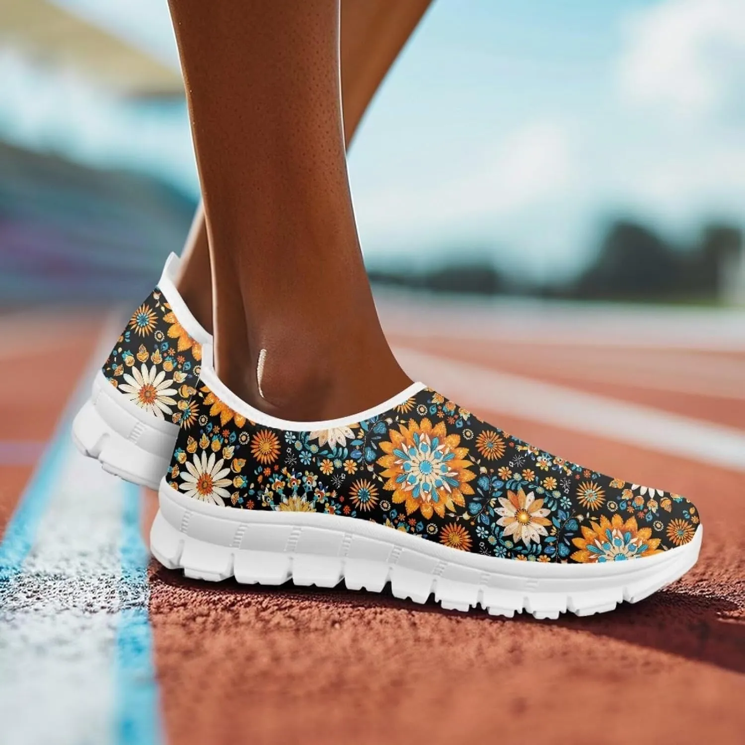JoyLamoria Cow Platform Sneakers Causal Slip on Shoes Causal Boat Loafers for Women with Arch Support Art Travel Shoes