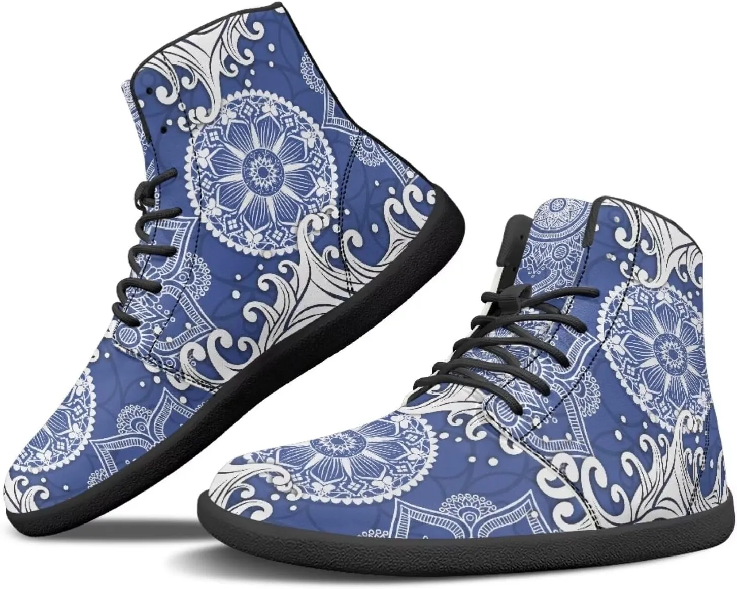 JoyLamoria Unisex High Top Sneakers Mandala Style Leather Shoes Lace-up Comfortable Casual Fashion Sneakers