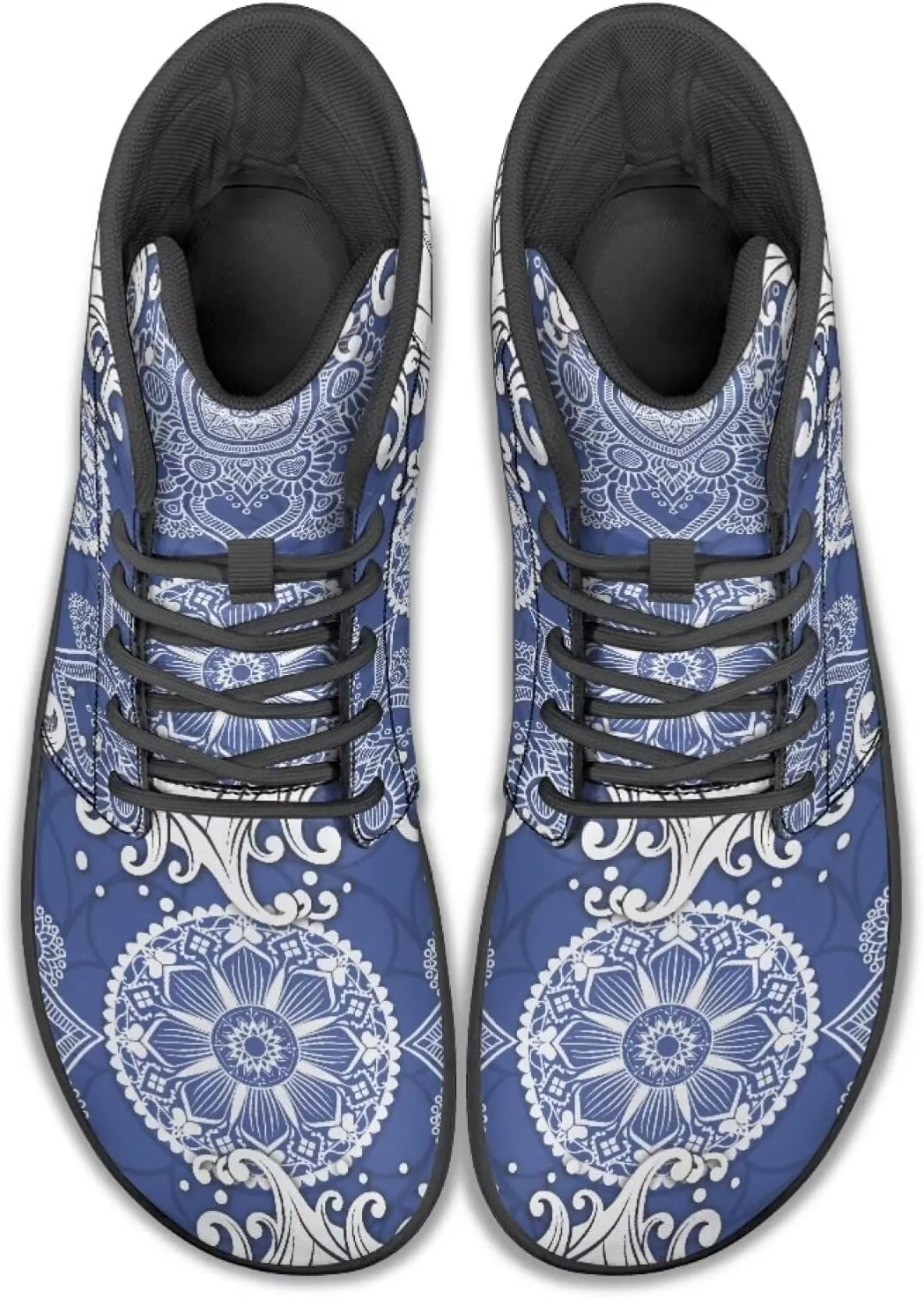 JoyLamoria Unisex High Top Sneakers Mandala Style Leather Shoes Lace-up Comfortable Casual Fashion Sneakers