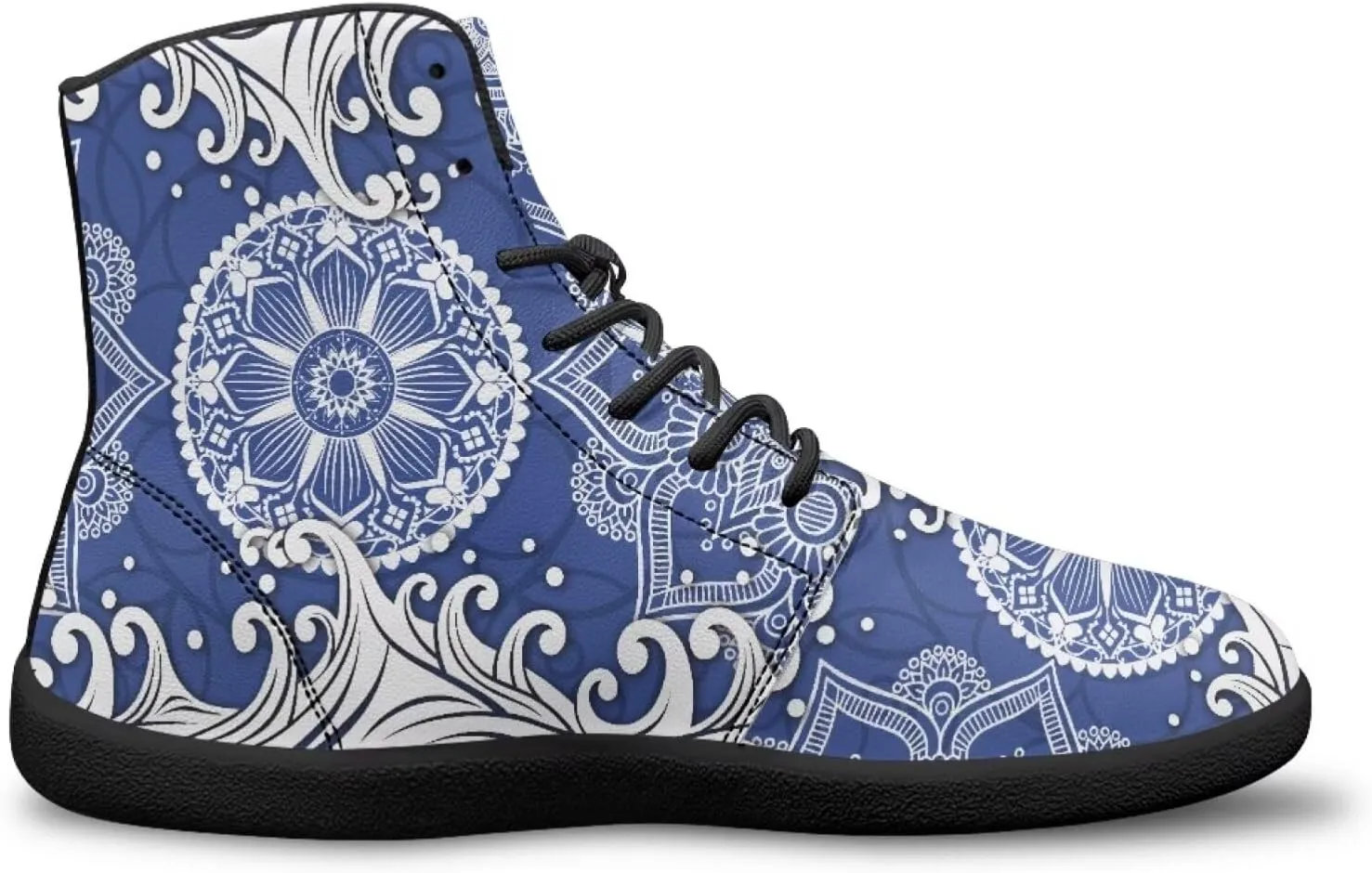 JoyLamoria Unisex High Top Sneakers Mandala Style Leather Shoes Lace-up Comfortable Casual Fashion Sneakers