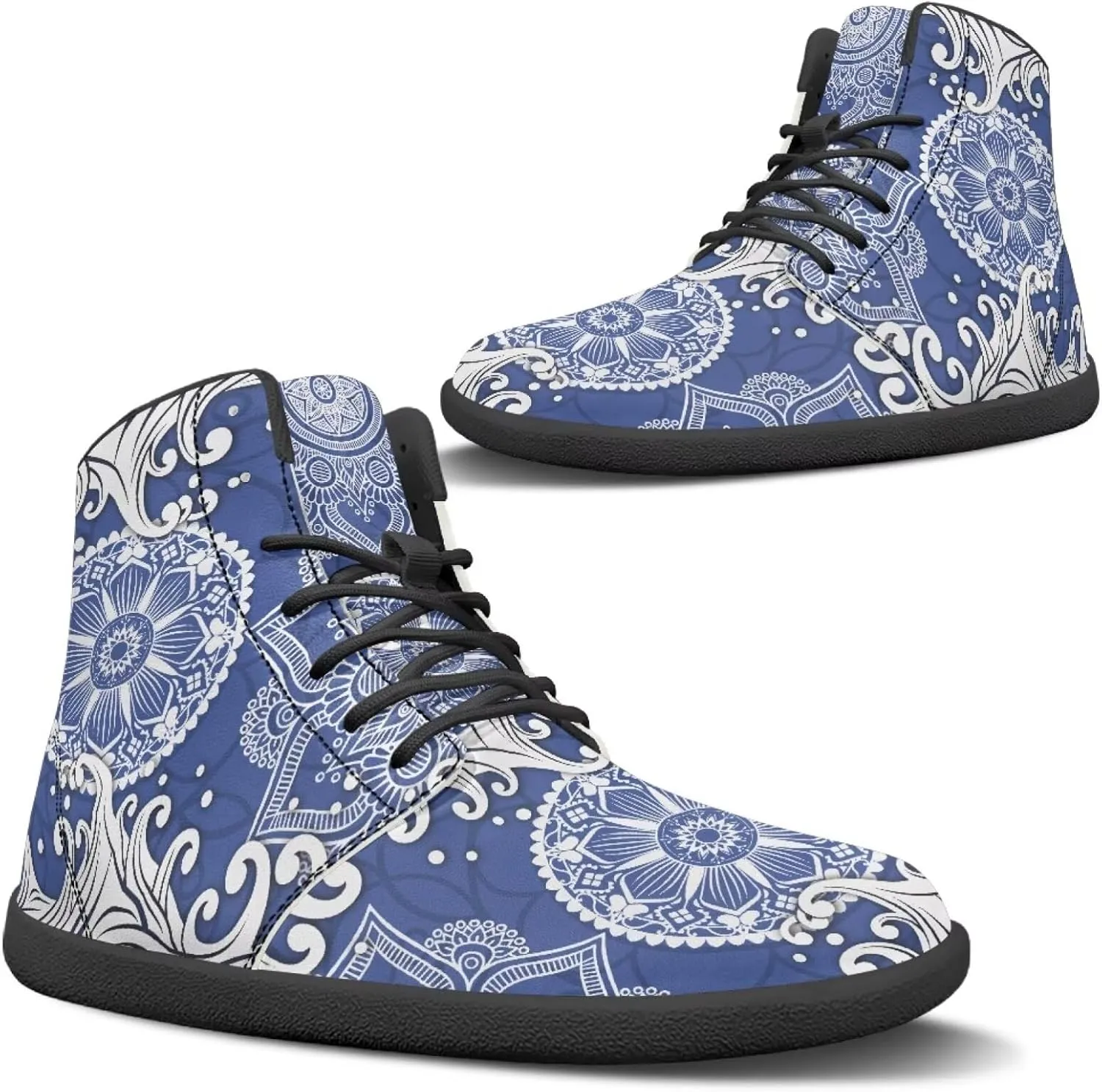 JoyLamoria Unisex High Top Sneakers Mandala Style Leather Shoes Lace-up Comfortable Casual Fashion Sneakers