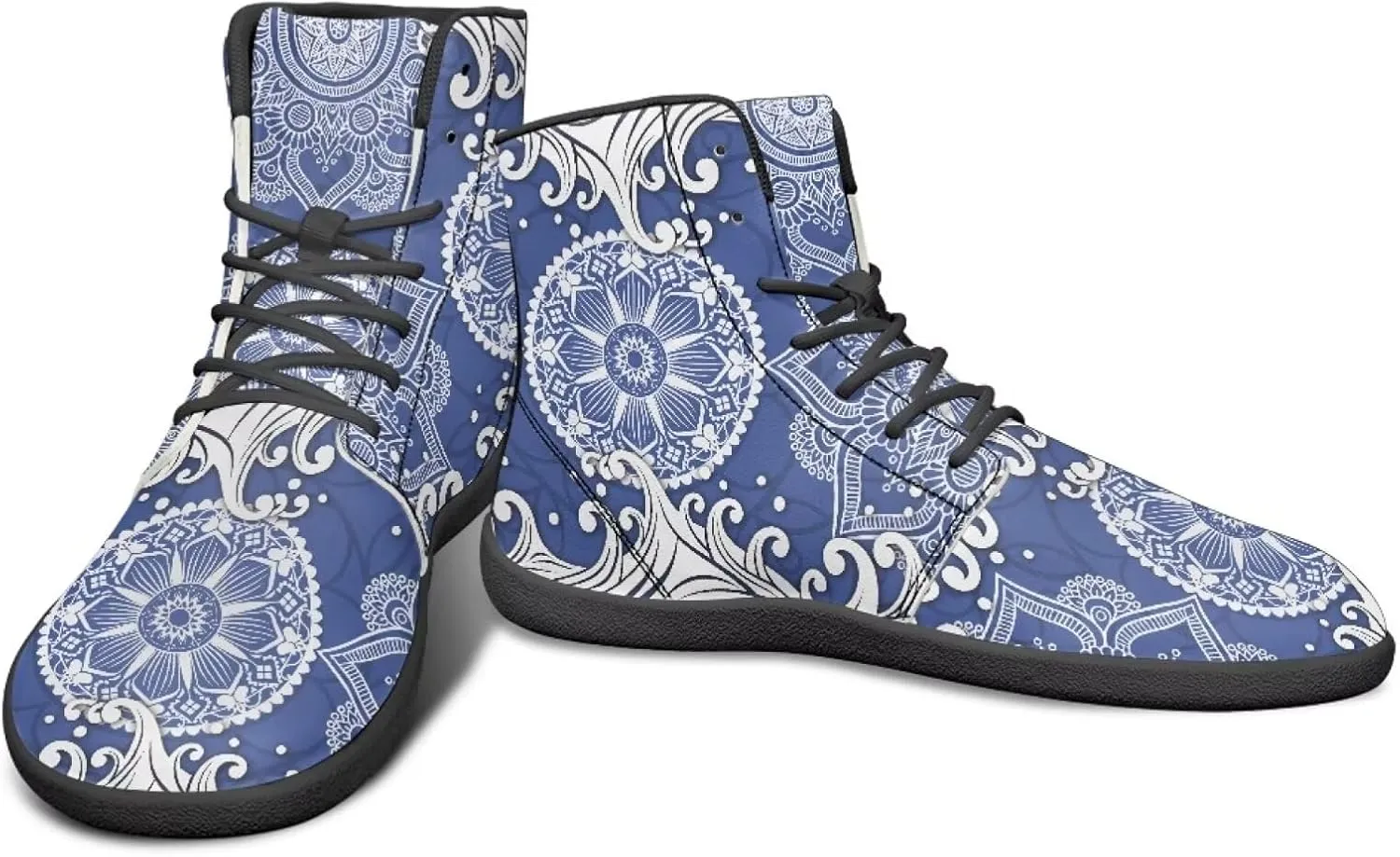 JoyLamoria Unisex High Top Sneakers Mandala Style Leather Shoes Lace-up Comfortable Casual Fashion Sneakers