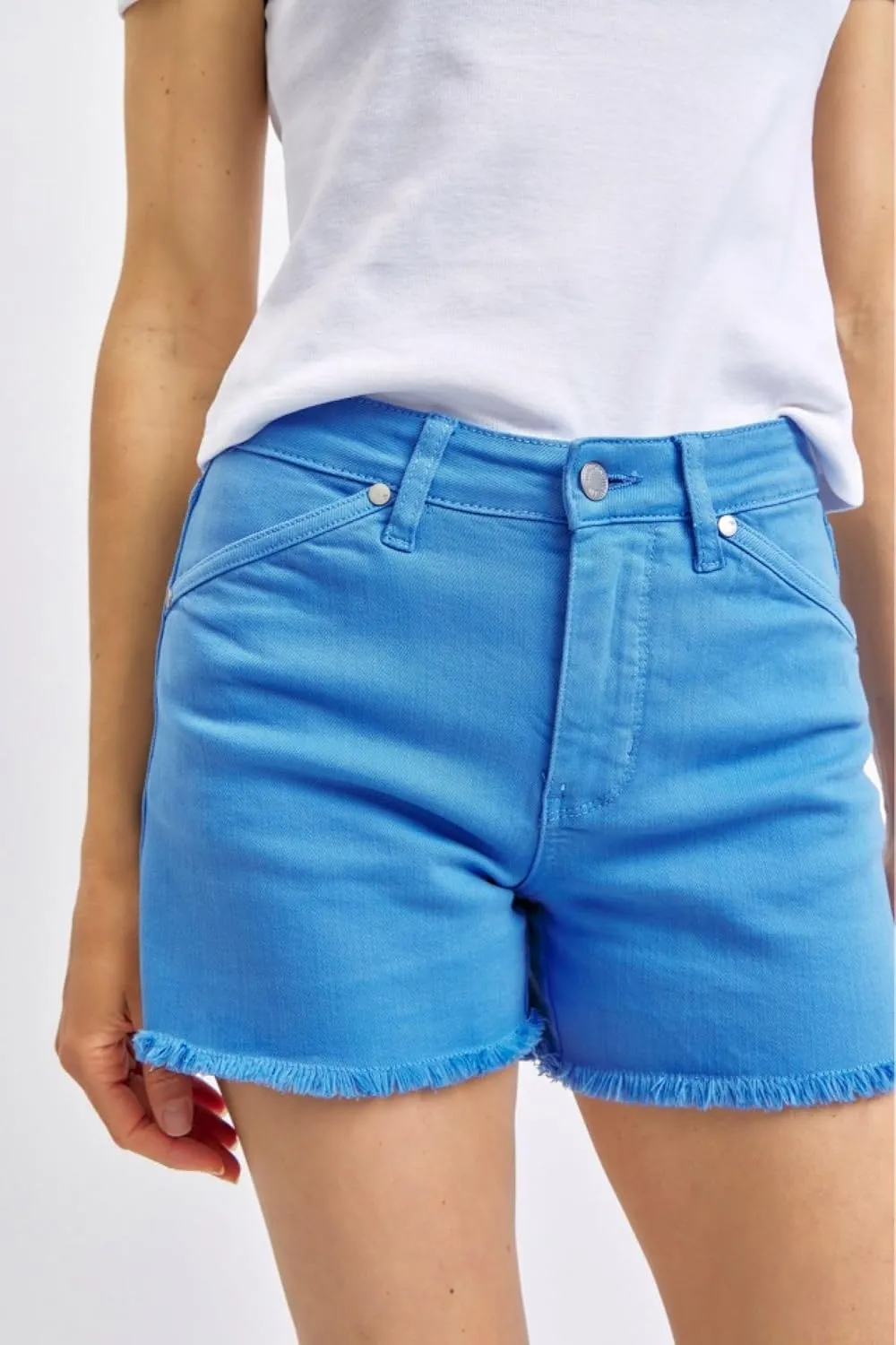 Judy Blue Baby Blue Cut-Off Shorts - Comfortable Mid-Rise, Garment Dyed with Fray Hem & Shield Pockets 150267-