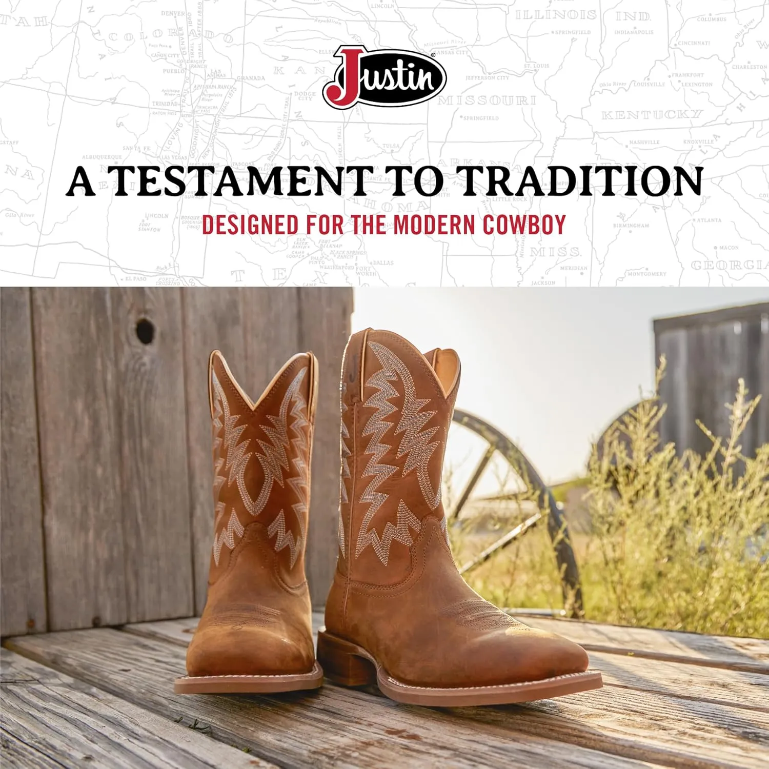 Justin Big Bucks 11” Western Boots for Men - Frontier Collection - Square Toe Leather Men’s Cowboy Boots with Comfort Footbed, Non Slip Rubber Outsole