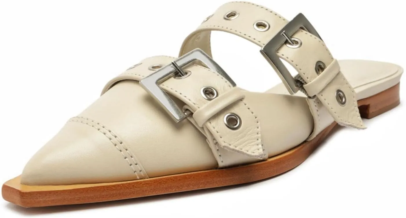 KaroNairy Women's Wide Buckle Ballet Flats, Pointy Toe & Square Toe Mary Jane Flats Slingback Comfortable Ballerina Flats