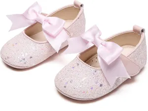 Kiderence Baby Girls Prewalker Mary Jane Flats Bowknot Princess Dress Shoes (Infant/Toddler)