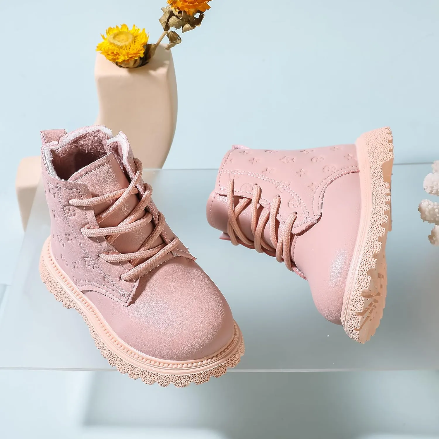 Kids Ankle Boots with Side Zipper Lace Up for Toddler Littel Kid Boys and Girls for Outdoor Play and Everyday Wear