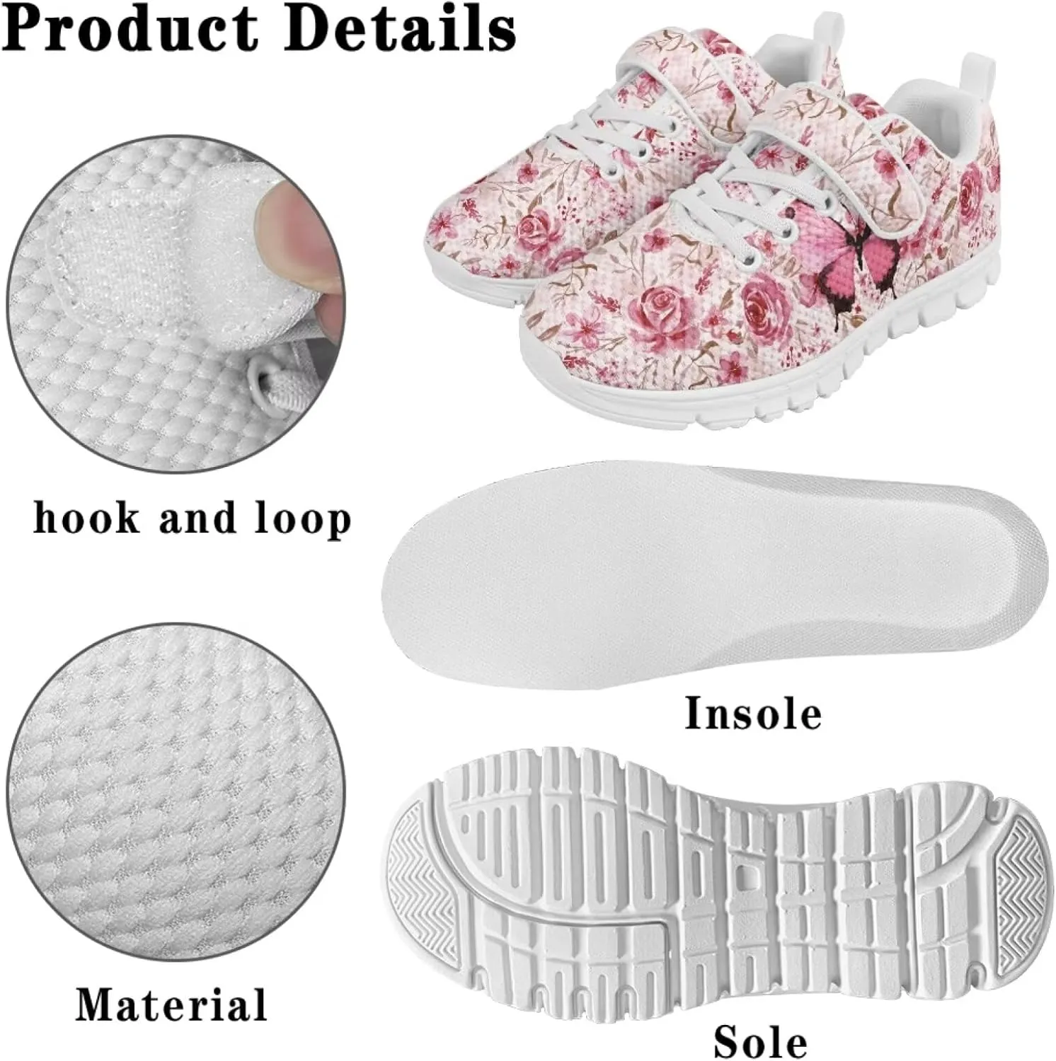 Kids Running Shoes Girls Slip on Sneakers Shoes Mesh Soft Tennis Shoes