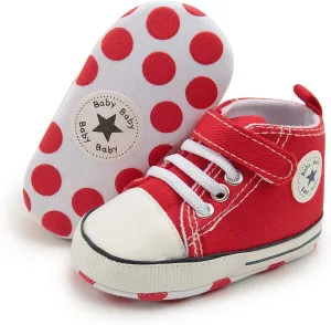 KIDSUN Unisex Baby Boy Girl Canvas Sneaker Soft Sole Infant Lace up Newborn Ankle Toddler First Walkers Crib Shoes