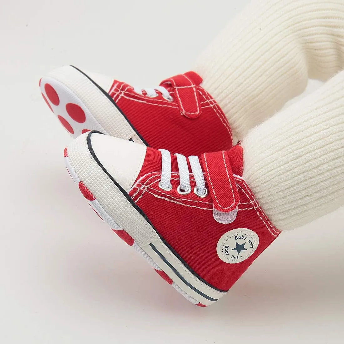 KIDSUN Unisex Baby Boy Girl Canvas Sneaker Soft Sole Infant Lace up Newborn Ankle Toddler First Walkers Crib Shoes