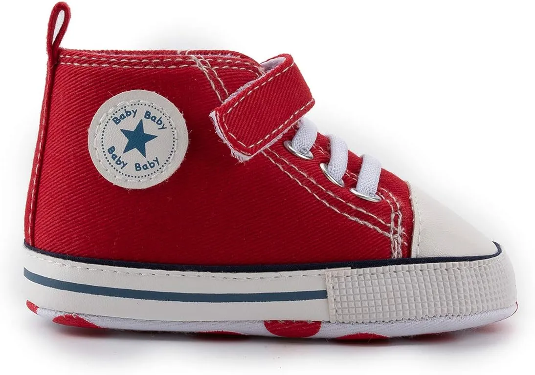 KIDSUN Unisex Baby Boy Girl Canvas Sneaker Soft Sole Infant Lace up Newborn Ankle Toddler First Walkers Crib Shoes