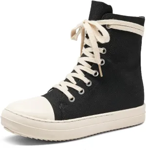 Kluolandi Women's High Top Sneakers Lace Up Canvas Shoes with Zipper Comfort Platform Walking Shoes in Black and White