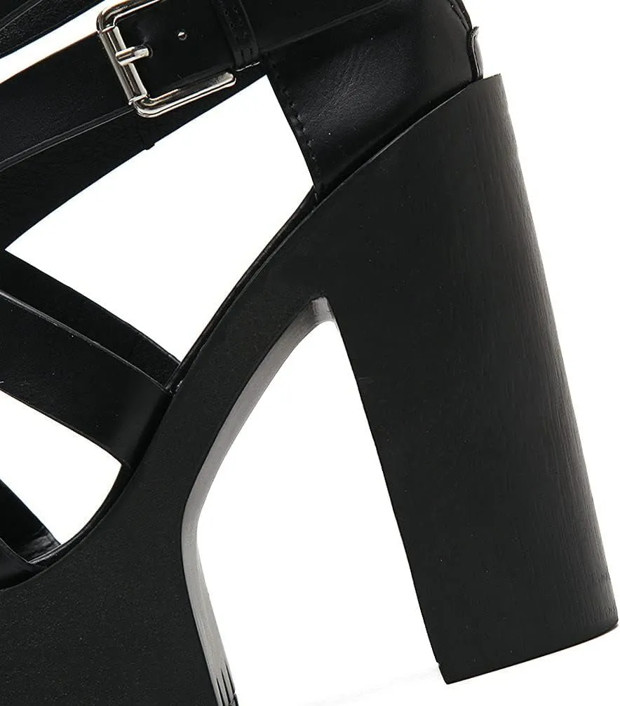 KOKOMOMO Womens High Chunky Heel Platform Ankle Strap Goth Sandals