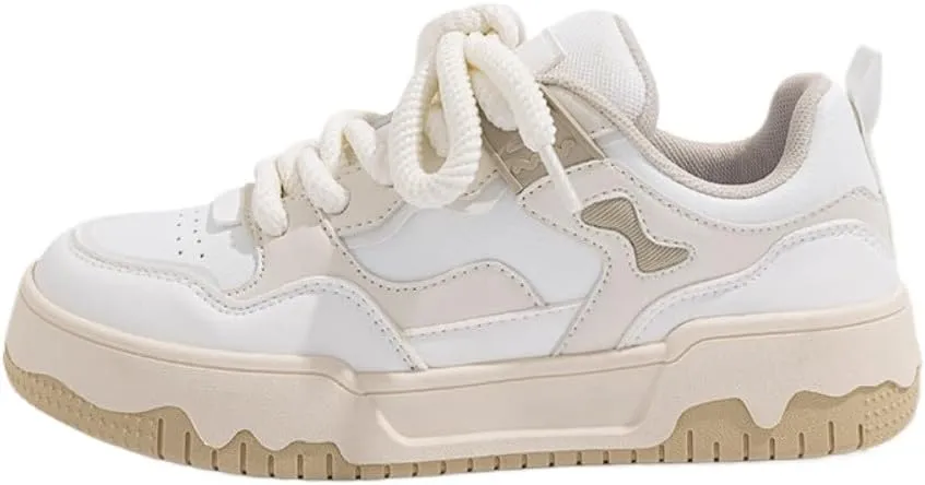 Korean Creamy Chunky White Sneakers | Ins Y2K Trendy Bread-head Shoes with Cloud Comfort Sole | Breathable Boost-up Platform | Kawaii Spring Summer Autumn Winter OOTD for Girls & Women | Campus Outfit