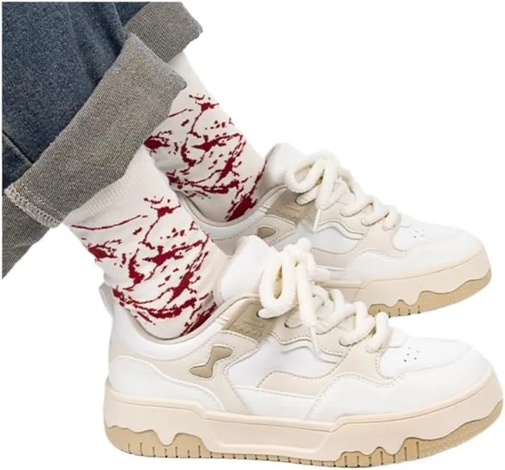 Korean Creamy Chunky White Sneakers | Ins Y2K Trendy Bread-head Shoes with Cloud Comfort Sole | Breathable Boost-up Platform | Kawaii Spring Summer Autumn Winter OOTD for Girls & Women | Campus Outfit