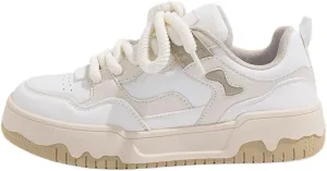 Korean Creamy Chunky White Sneakers | Ins Y2K Trendy Bread-head Shoes with Cloud Comfort Sole | Breathable Boost-up Platform | Kawaii Spring Summer Autumn Winter OOTD for Girls & Women | Campus Outfit
