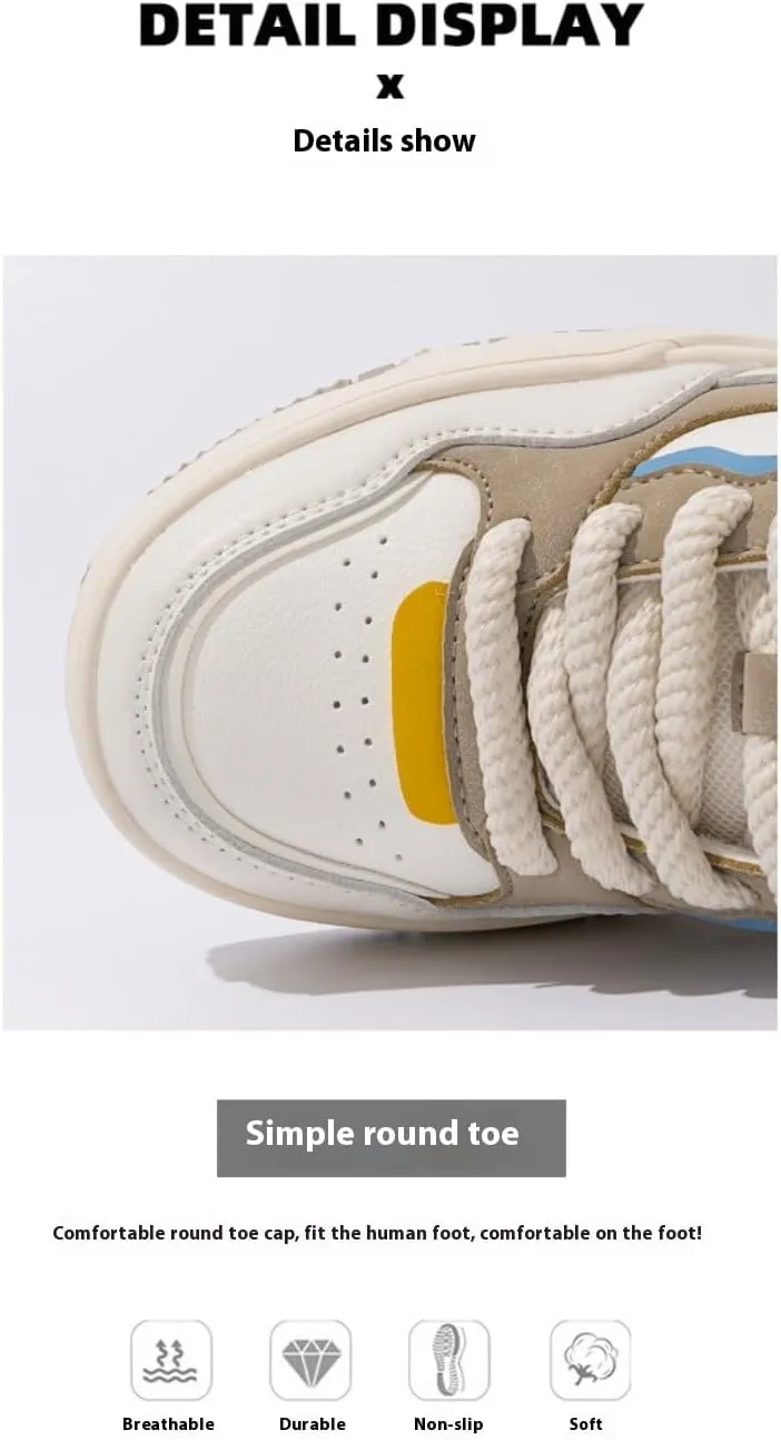 Korean Creamy Chunky White Sneakers | Ins Y2K Trendy Bread-head Shoes with Cloud Comfort Sole | Breathable Boost-up Platform | Kawaii Spring Summer Autumn Winter OOTD for Girls & Women | Campus Outfit