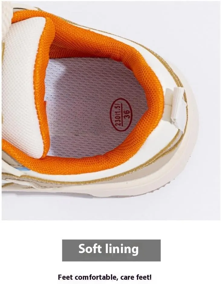 Korean Creamy Chunky White Sneakers | Ins Y2K Trendy Bread-head Shoes with Cloud Comfort Sole | Breathable Boost-up Platform | Kawaii Spring Summer Autumn Winter OOTD for Girls & Women | Campus Outfit
