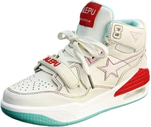 Korean High-Top Star Sneakers - Kawaii Manga Comic Style, Marshmallow Sneakers with Maillard Pink & White Color Elevated Sole| Perfect for Ins Outfits & Trendy Streetwear