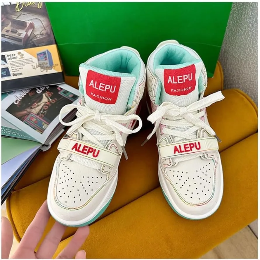 Korean High-Top Star Sneakers - Kawaii Manga Comic Style, Marshmallow Sneakers with Maillard Pink & White Color Elevated Sole| Perfect for Ins Outfits & Trendy Streetwear
