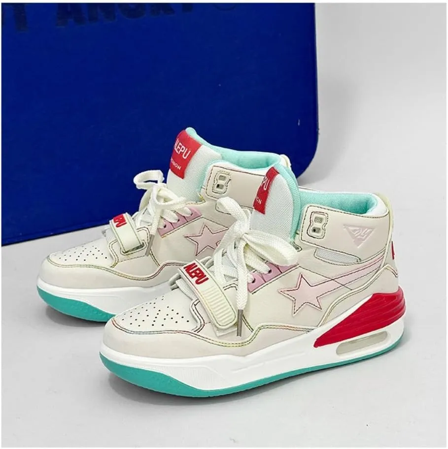 Korean High-Top Star Sneakers - Kawaii Manga Comic Style, Marshmallow Sneakers with Maillard Pink & White Color Elevated Sole| Perfect for Ins Outfits & Trendy Streetwear