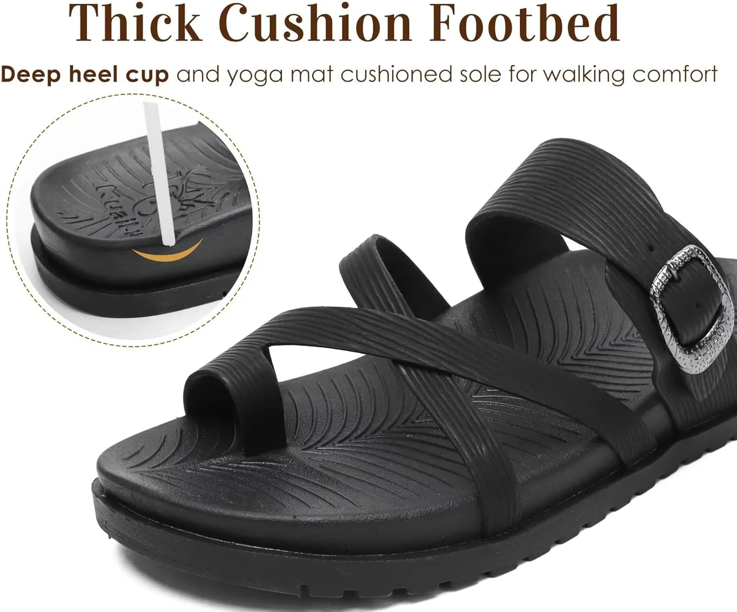 KuaiLu Womens Orthopedic Sandals With Comfortable Arch Support Cushion Yoga Mat Slides Fashion Summer Beach Flat Sandles Adjustable Open Toe Travel Outdoor Plantar Fasciitis Flip Flops US Size 5-11
