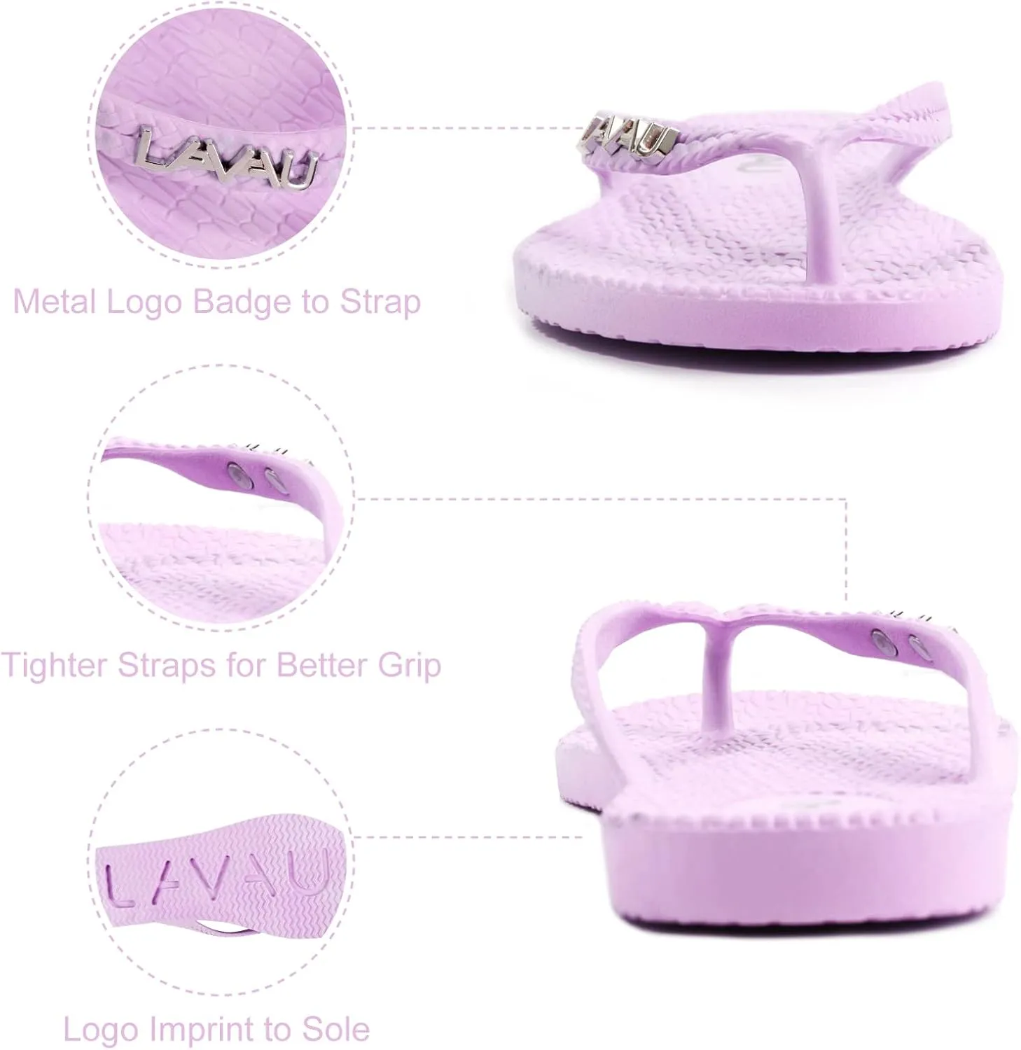 LAVAU Women Waterproof Flip Flops, Shower & Water No-Slip Sandals for Pool and Beach