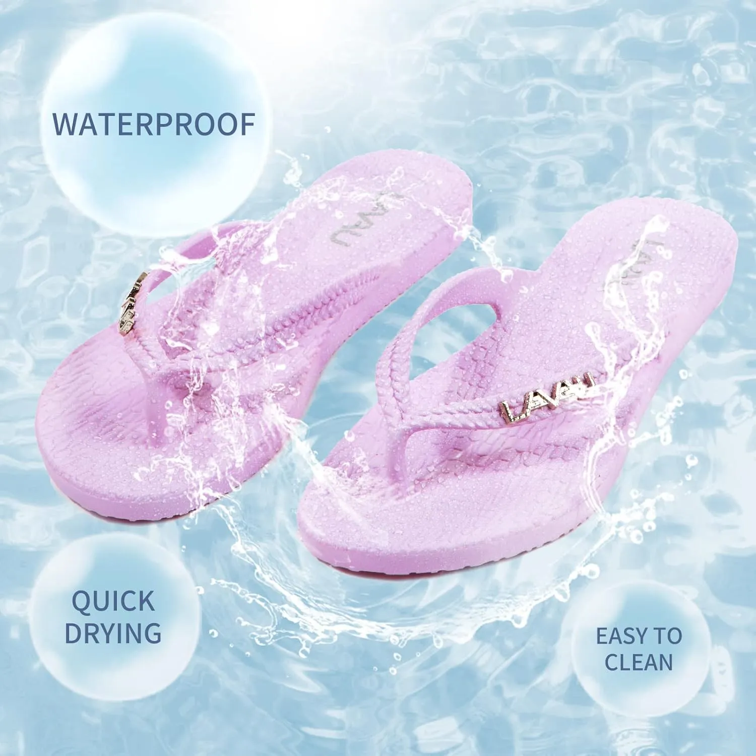 LAVAU Women Waterproof Flip Flops, Shower & Water No-Slip Sandals for Pool and Beach