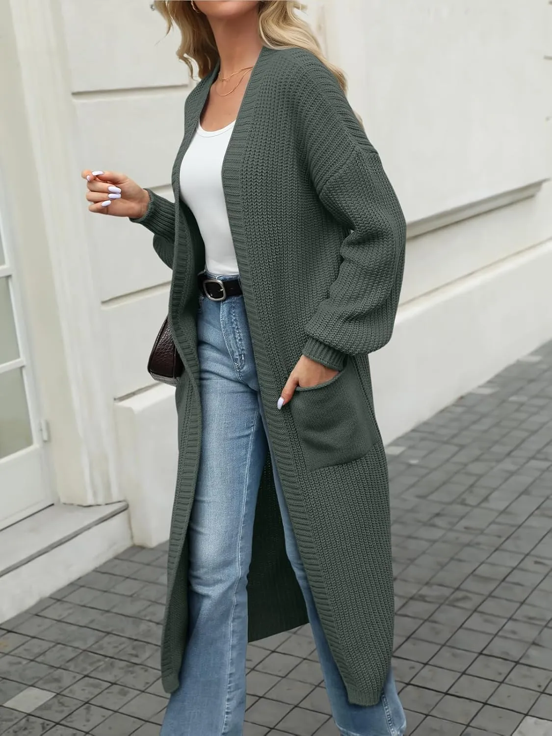 LILLUSORY Women's Oversized Long Cardigan Open Front Duster Sweater with Pockets