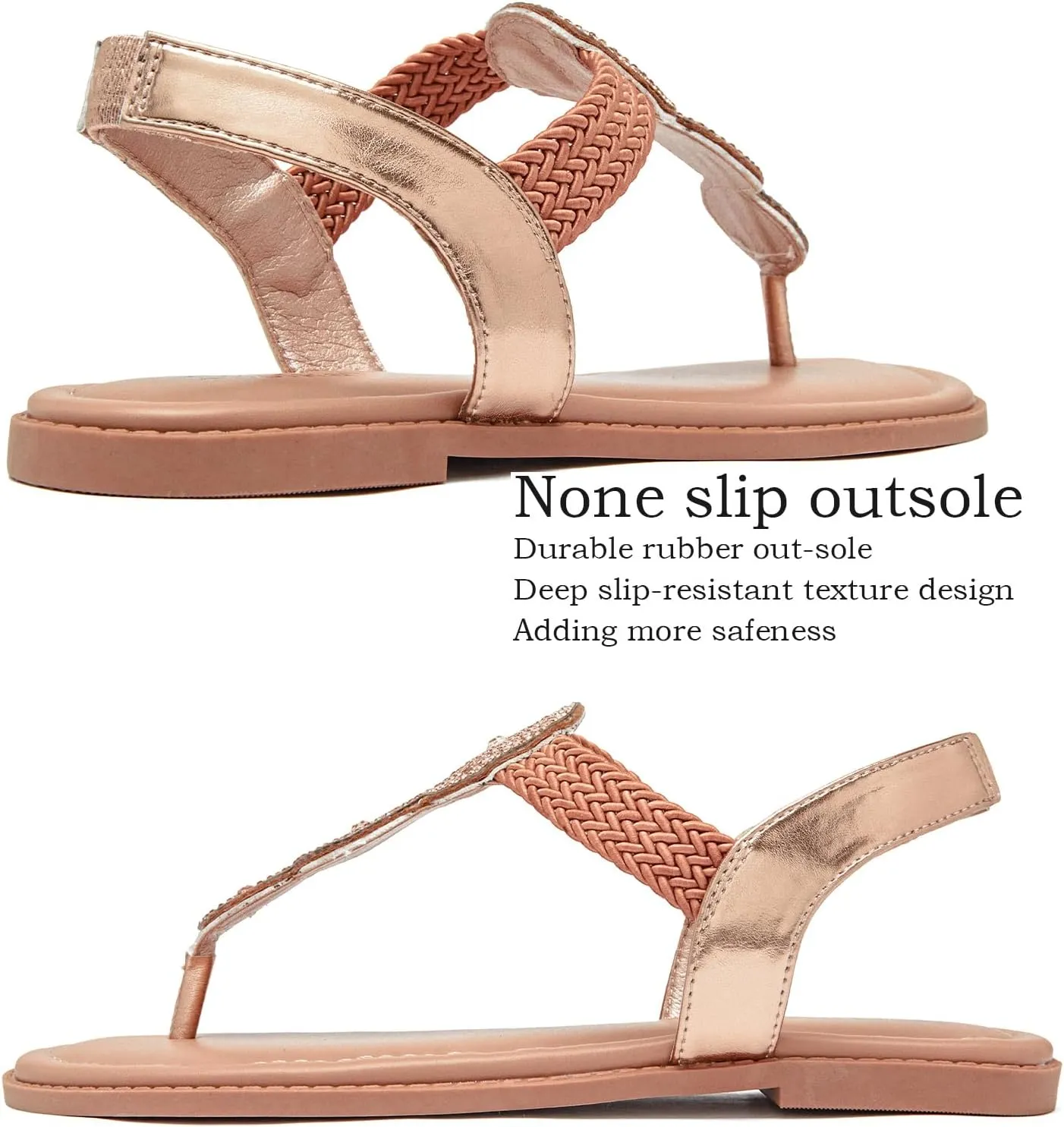 Luoika Women's Wide Width Flat Sandals, Flip Flop Thong Sandals Strappy Rhinestone Comfortable Summer Beach Shoes for Women.