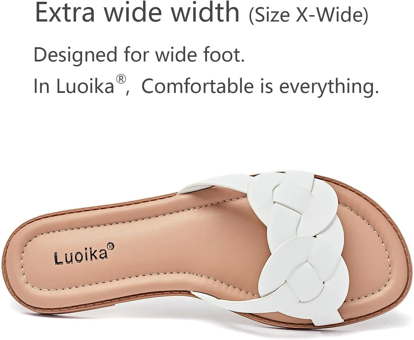 Luoika Women's Wide Width Flat Slides Sandals, Casual Comfortable Summer Beach Shoes Slip on Slide Sandal for Women.