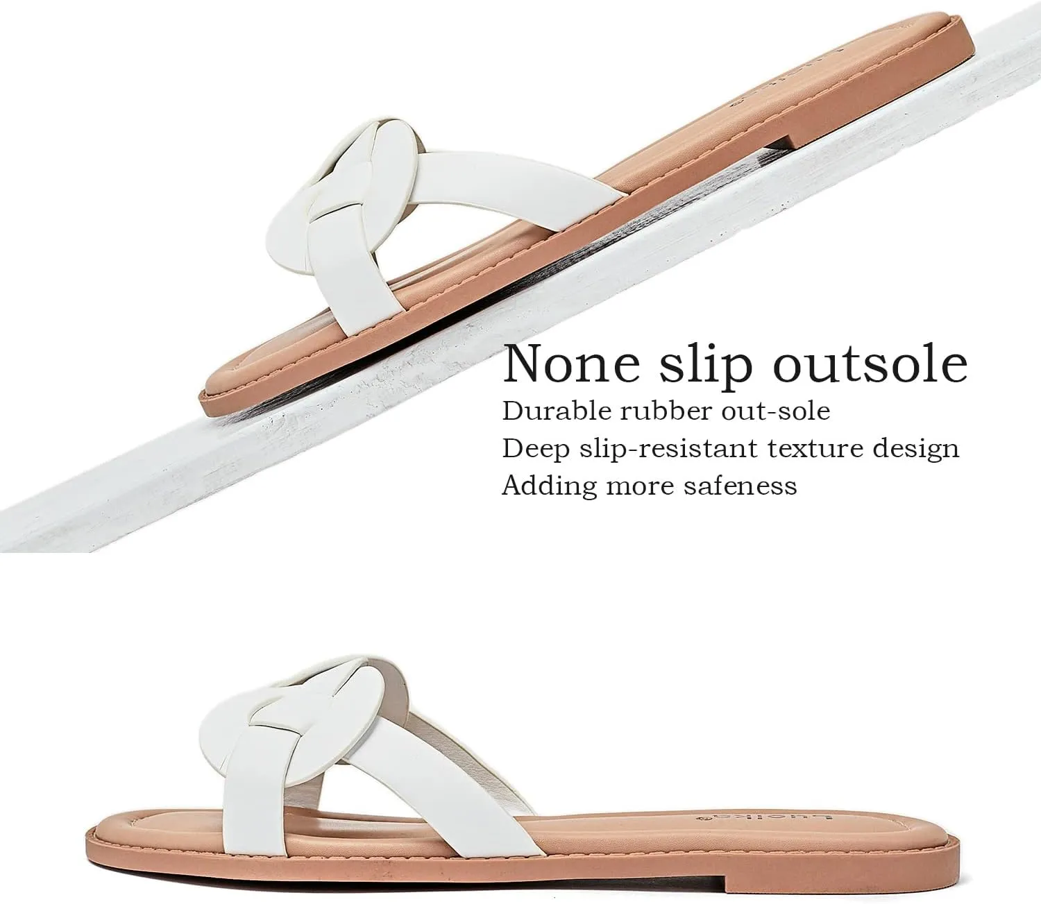 Luoika Women's Wide Width Flat Slides Sandals, Casual Comfortable Summer Beach Shoes Slip on Slide Sandal for Women.