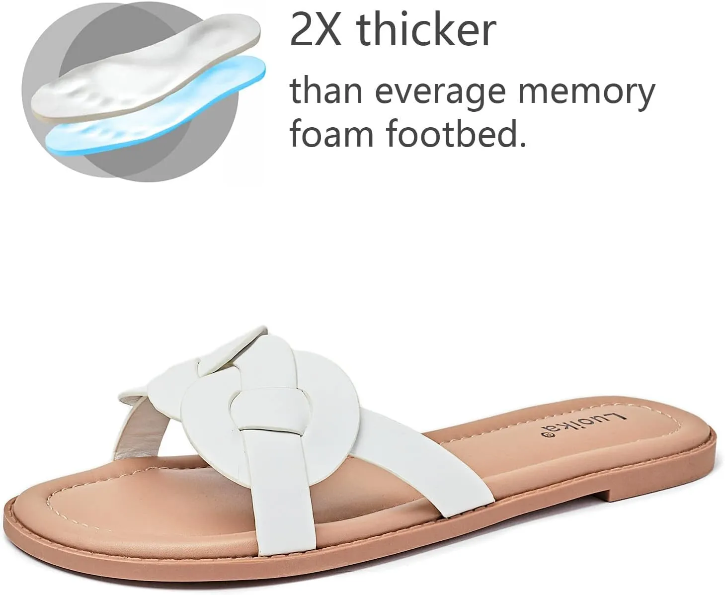 Luoika Women's Wide Width Flat Slides Sandals, Casual Comfortable Summer Beach Shoes Slip on Slide Sandal for Women.