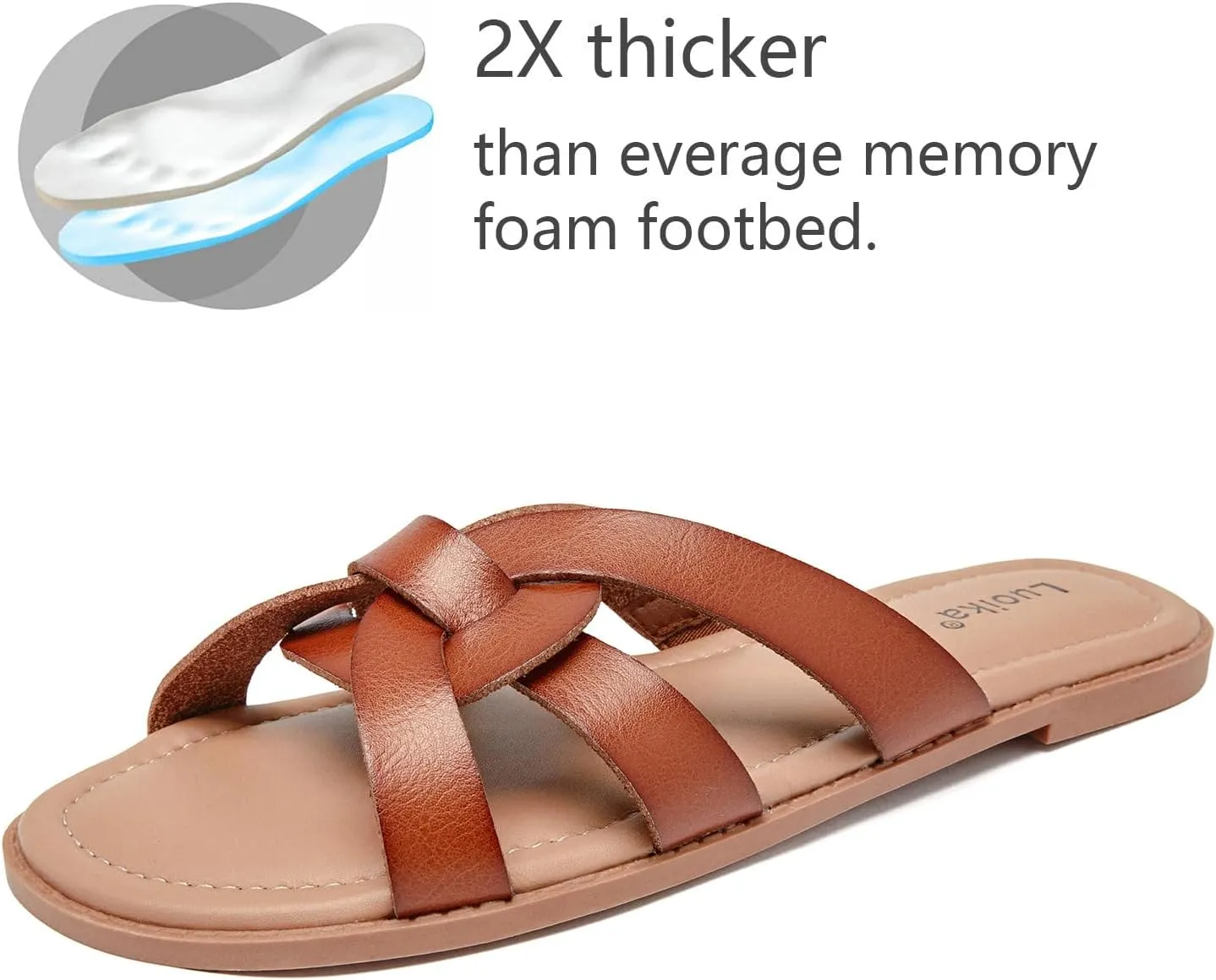 Luoika Women's Wide Width Flat Slides Sandals, Slip on Slide Sandal Casual Comfortable Summer Beach Shoes for Women.
