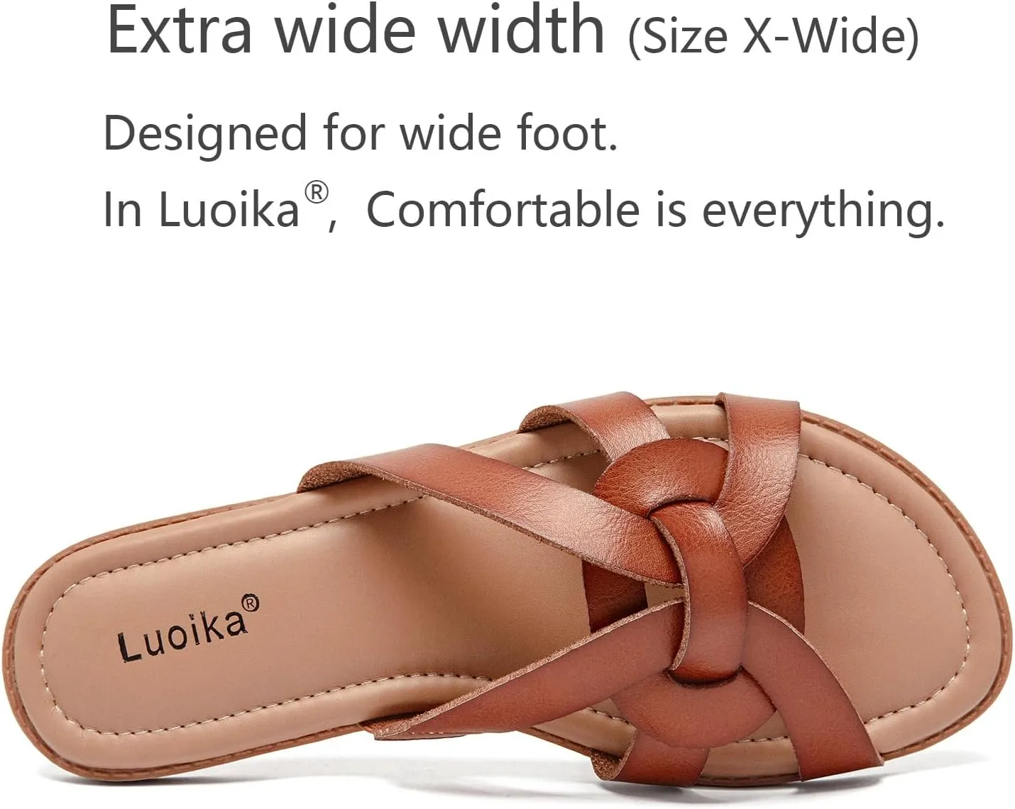Luoika Women's Wide Width Flat Slides Sandals, Slip on Slide Sandal Casual Comfortable Summer Beach Shoes for Women.