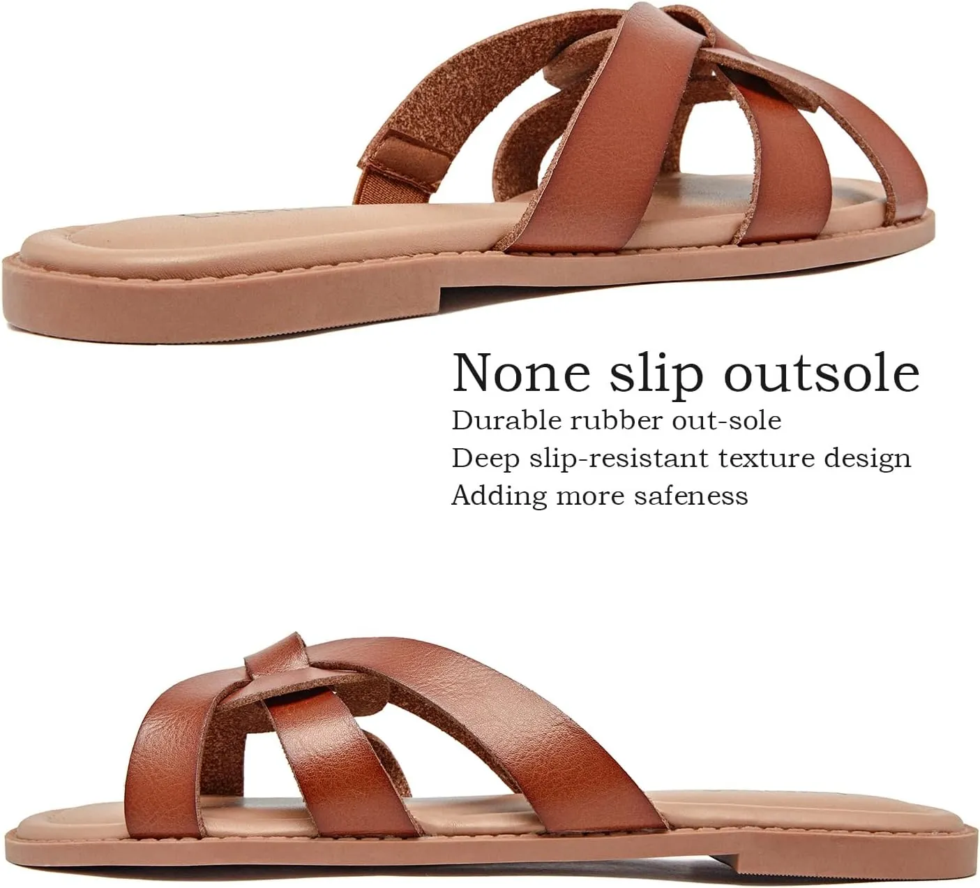 Luoika Women's Wide Width Flat Slides Sandals, Slip on Slide Sandal Casual Comfortable Summer Beach Shoes for Women.
