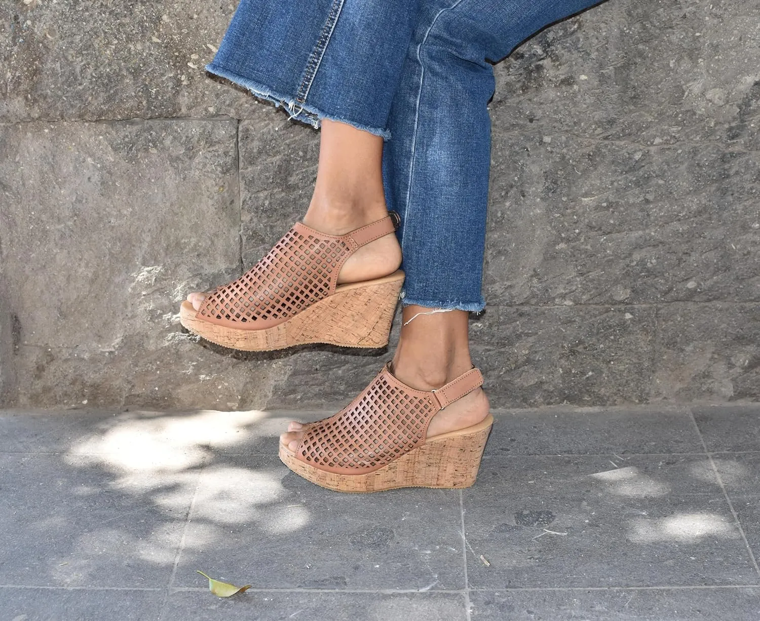 Macarena Collection Women's Flatform Wedge Casual Sandal Handmade Women's Woven Leather Wedge Sandals with Cork Heel - Mexican Artisan Crafted Style 4170