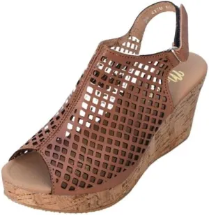 Macarena Collection Women's Flatform Wedge Casual Sandal Handmade Women's Woven Leather Wedge Sandals with Cork Heel - Mexican Artisan Crafted Style 4170