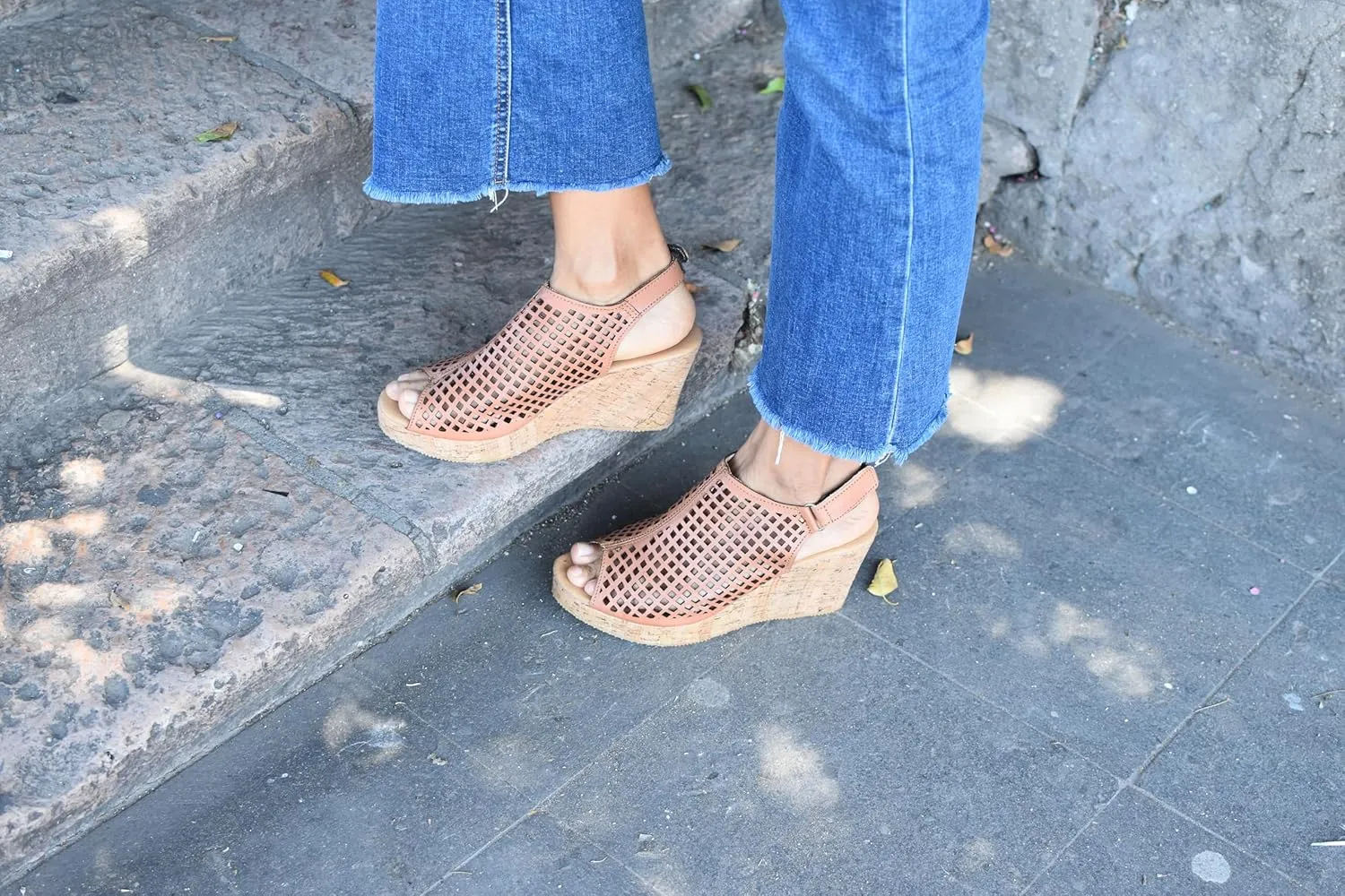 Macarena Collection Women's Flatform Wedge Casual Sandal Handmade Women's Woven Leather Wedge Sandals with Cork Heel - Mexican Artisan Crafted Style 4170