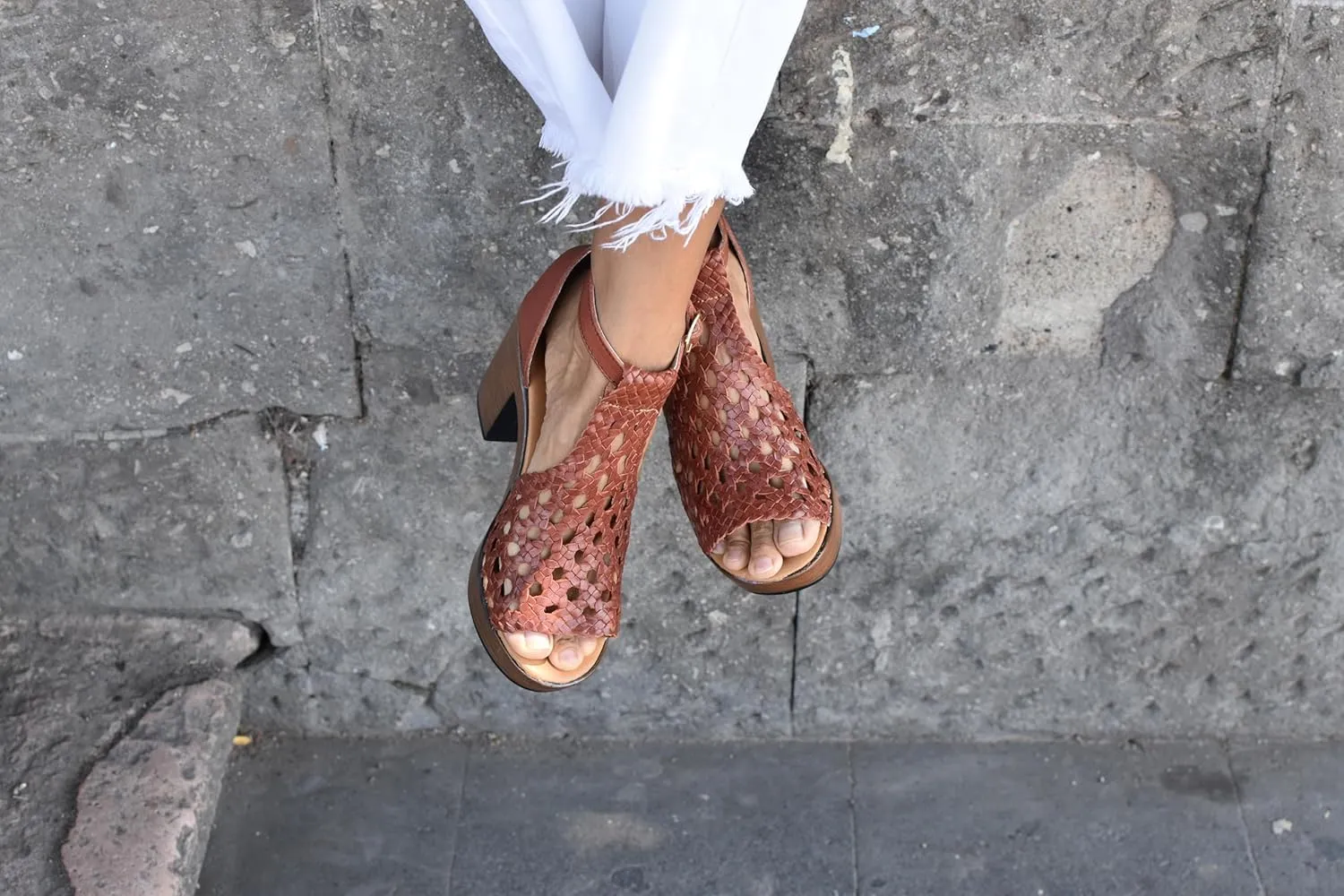 Macarena Collection Women's Flatform Wedge Casual Sandal Handmade Woven Leather Block Heel Sandals for Women - Mexican Artisan Crafted Style 4350