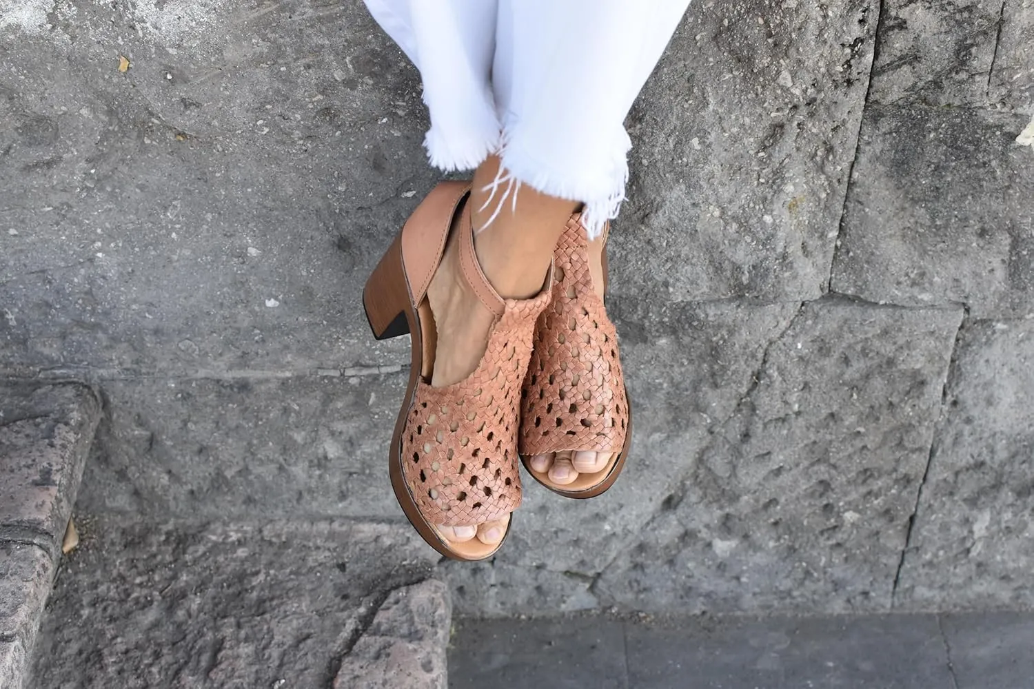Macarena Collection Women's Flatform Wedge Casual Sandal Handmade Woven Leather Block Heel Sandals for Women - Mexican Artisan Crafted Style 4350