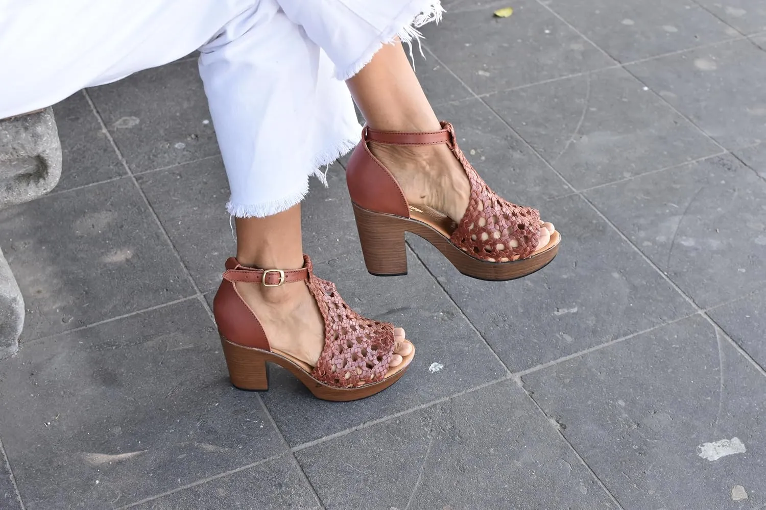 Macarena Collection Women's Flatform Wedge Casual Sandal Handmade Woven Leather Block Heel Sandals for Women - Mexican Artisan Crafted Style 4350