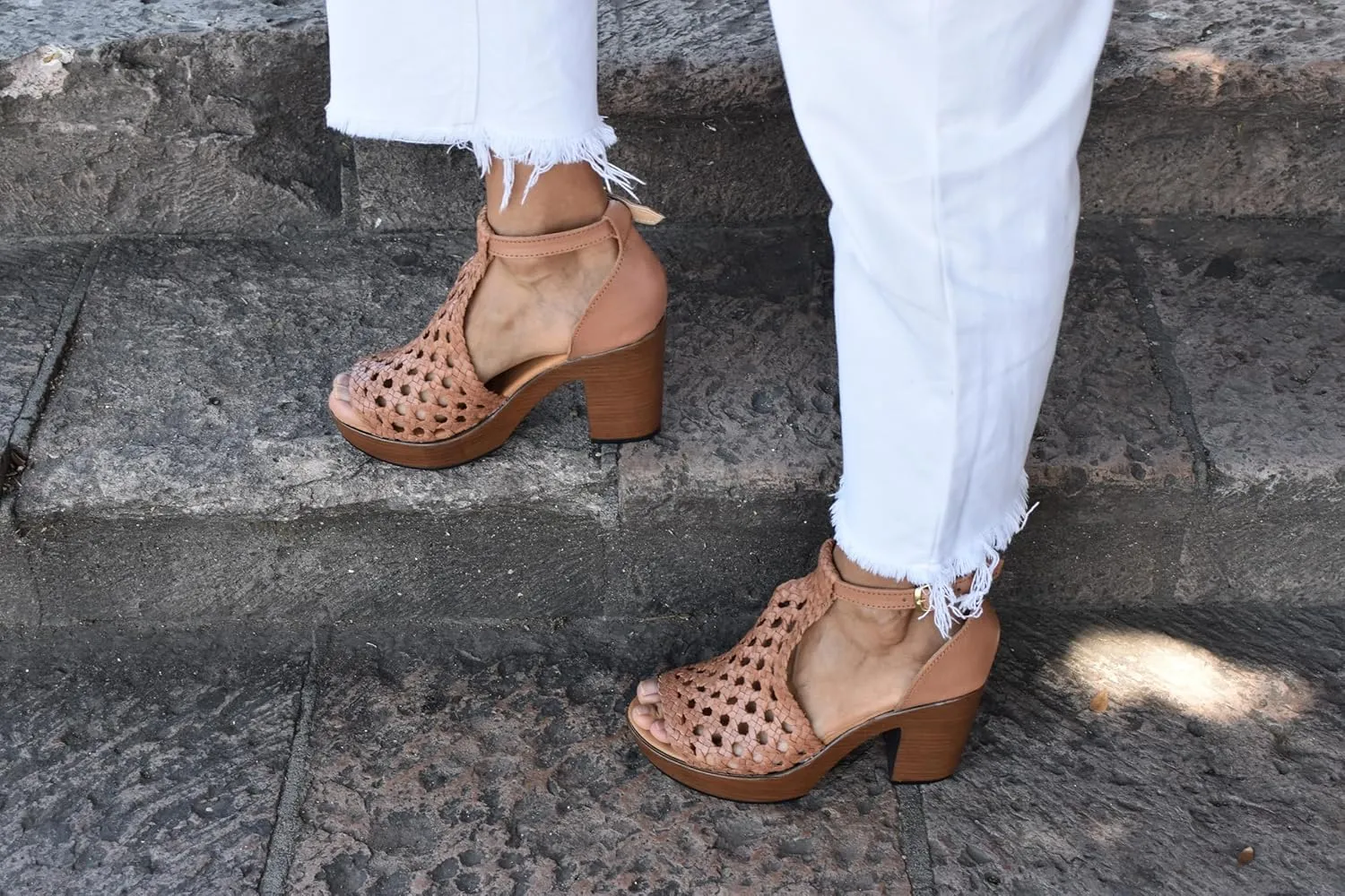 Macarena Collection Women's Flatform Wedge Casual Sandal Handmade Woven Leather Block Heel Sandals for Women - Mexican Artisan Crafted Style 4350