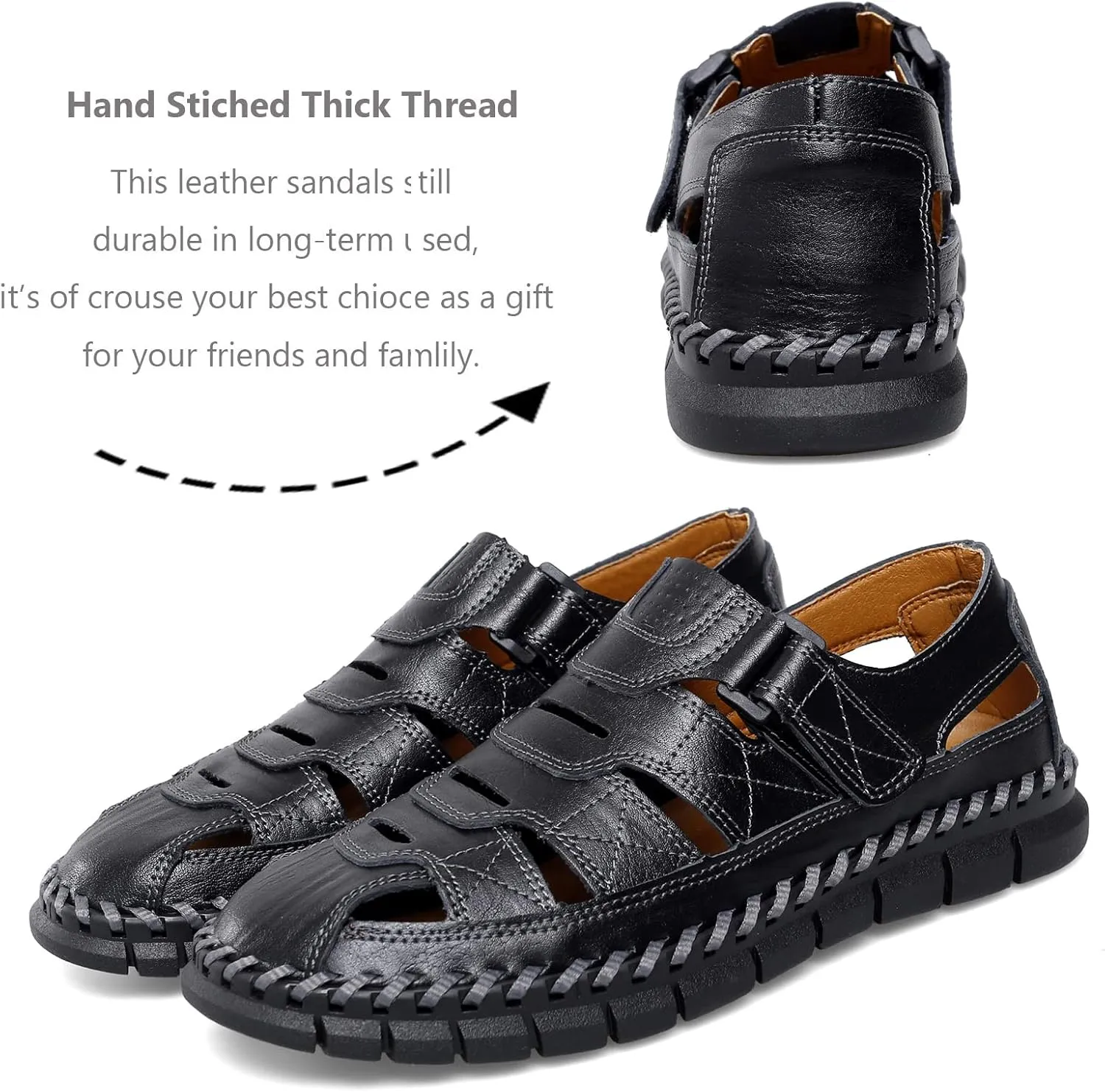 MAIZUN Men's Sandal Leather Casual Closed Toe Beach Fisherman Shoes Outdoor Summer Sports Sandals
