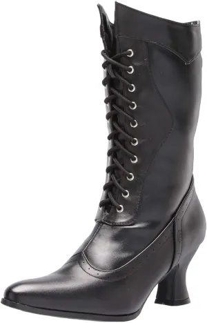 MeiLuSi Womens Victorian Boots Mid Calf Boots Lace up Booties Chunky Heel Gothic Witch Costume Boots Kitten Heel