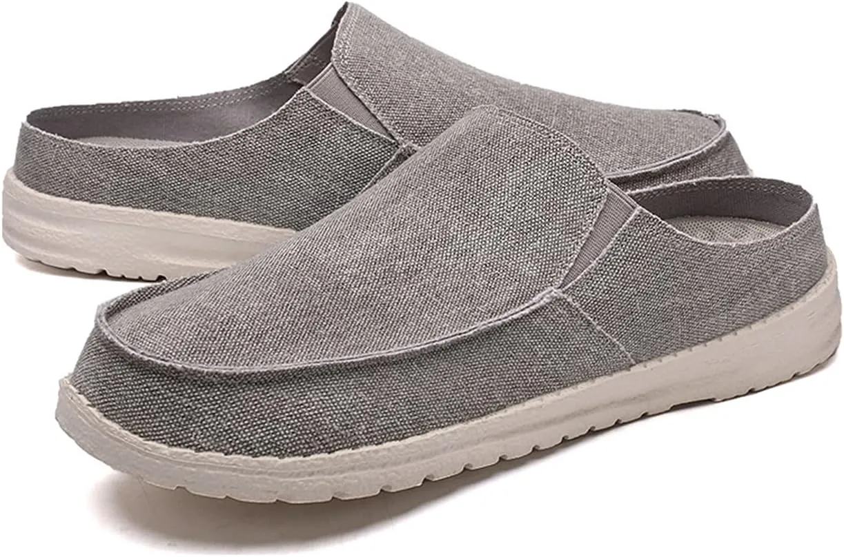 Mens Backless Slippers Canvas Mule Sneakers Breathable Slip on Driving Shoes
